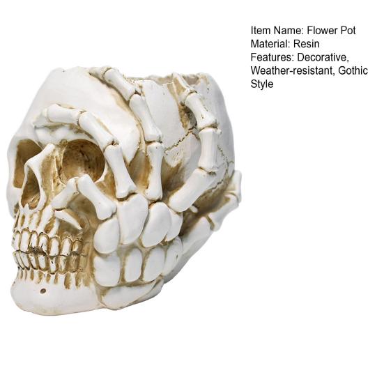 Skull Flower Pot Resin Human Skull Planter Weatherproof Gothic Plant Pot for Planting Succulents Indoor Outdoor Use