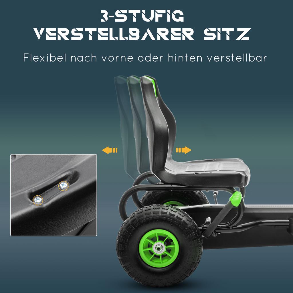 Kids Pedal Go Kart, with Adjustable Seat, Inflatable Tyres - Green
