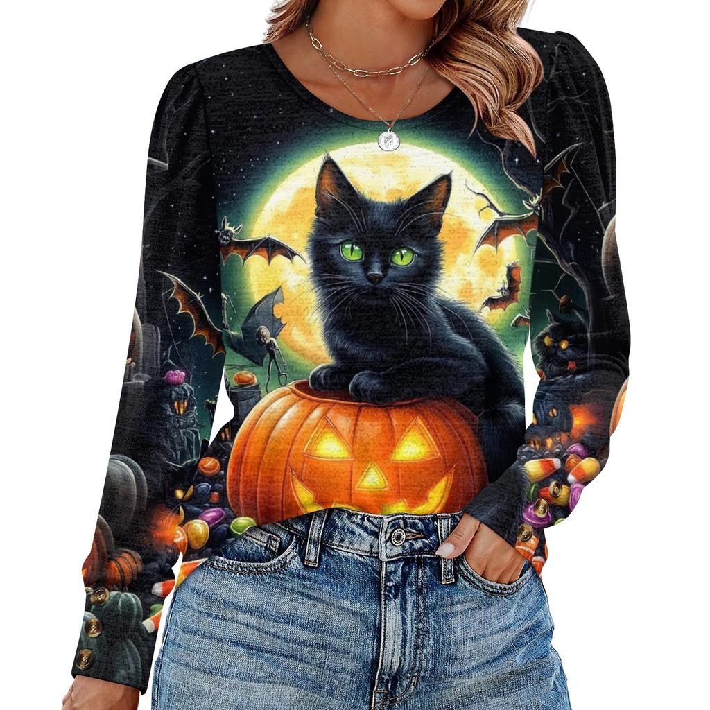 Women's Halloween Print Fashionable Long-sleeved Top
