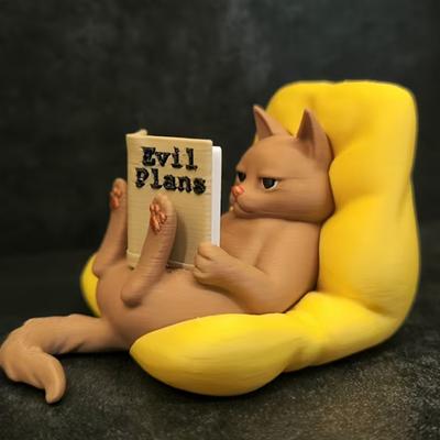 Cat Reading Figurine 3D Printed Cute Lying Cat Reading Book Statue for Office Home Bookshelf Desktop Decor Gifts for Cat Lovers