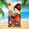 Traditional Geisha Print Beach Towel Vintage Kimono Koi Fish Floral Art Design Beach Blanket Soft Quick Dry Sand Resistant Towel