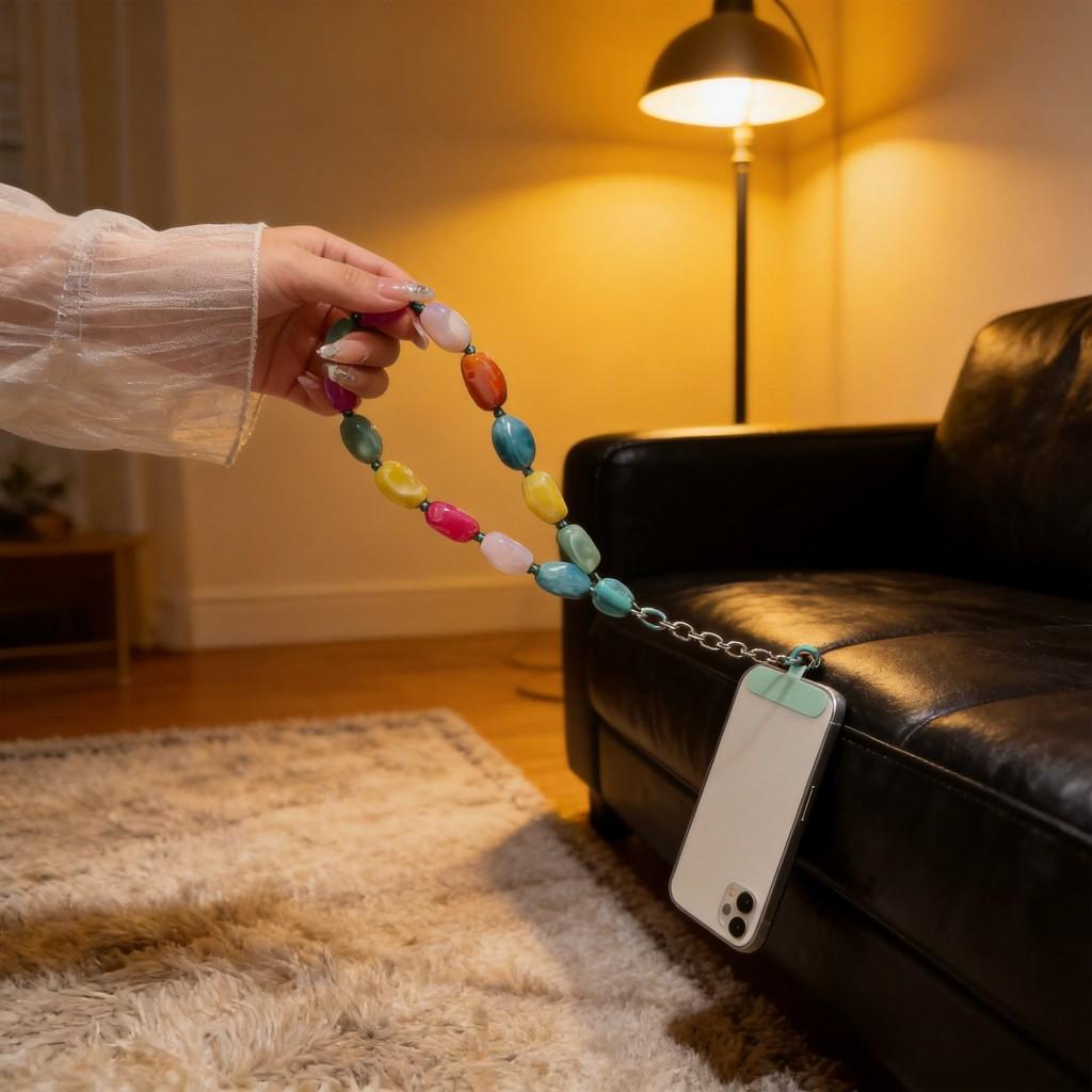 Colorful Shaped Beaded Phone Lanyard With Pvc Material For Women And Men