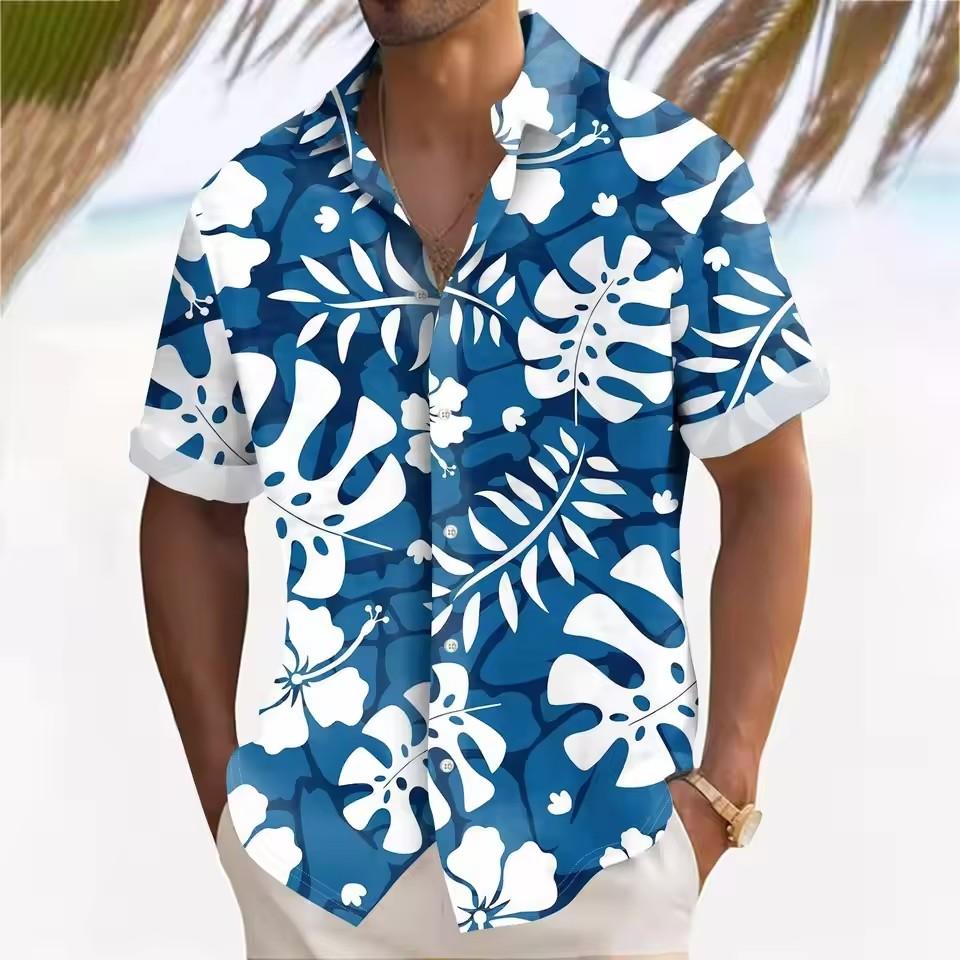Outdoor Shirt Short Sleeve Summer Beach Wind Casual Tops Shirt Landscape Printed Pattern Large OverSize Loose Men's Clothing