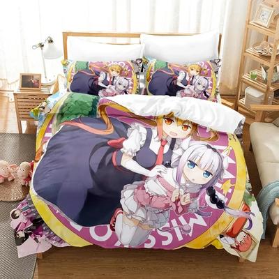 Anime Kobayashi-san Chi no Meidoragon Bettwäscheset Jungen Mädchen Twin Queen Größe Bettbezug Kissenbezug Bett Kinder Erwachsene Heimtextilien