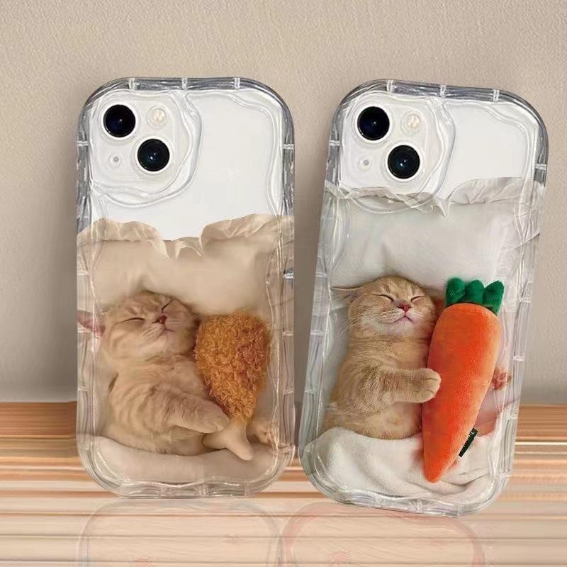 Sleeping cat apple 15promax mobile phone case iPhone14/13/11 cream case xr/xs transparent 8 soft case