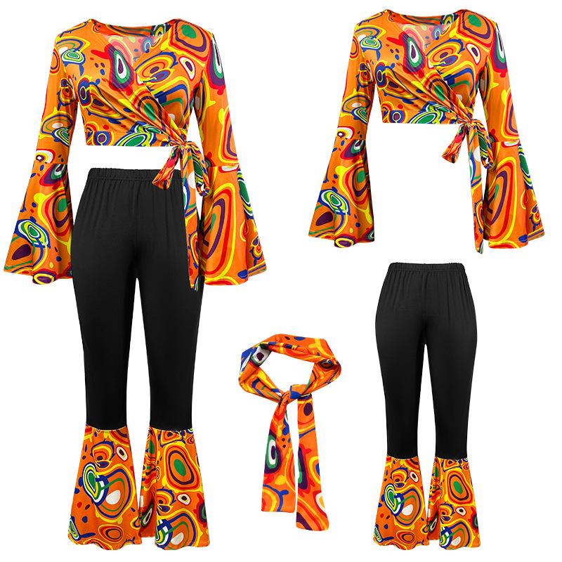 New Retro Disco Generation Stage Performance Suit Printed Top Trousers Set