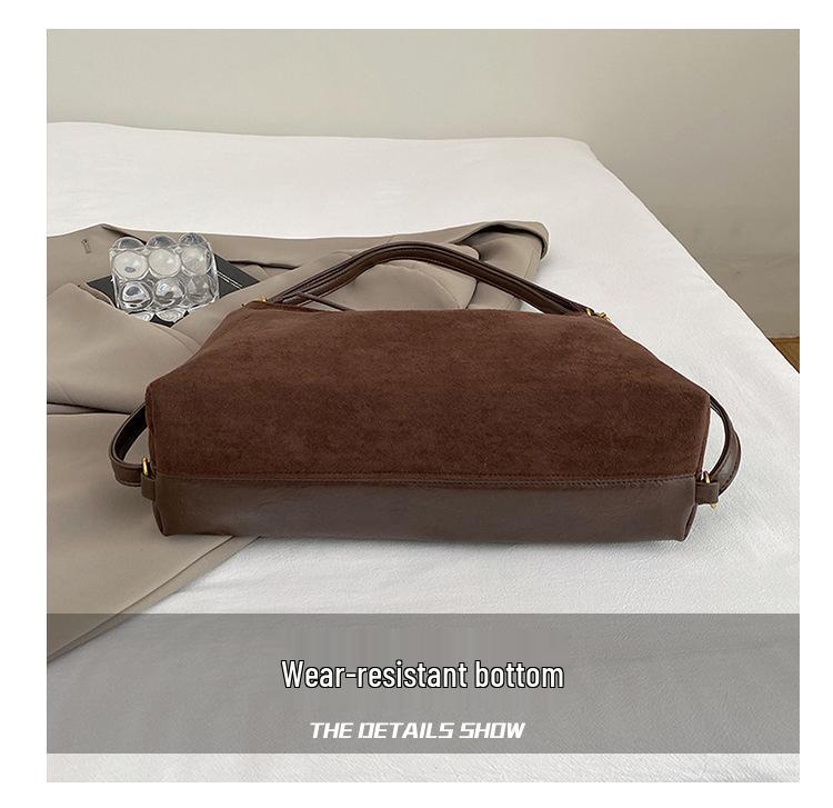 Retro Dark Suede Multi-way Crossbody Tote Bag - Large Capacity