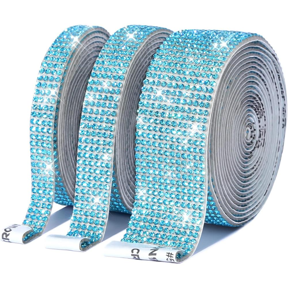 

1/5/10Yards Self Adhesive Rhinestone Ribbon Bling Crystal Diamond Ribbon Roll Wrap Glittering Rhinestones Sticker for Decoration 2 Rows width 0.45cm&1 Yard светло-синий