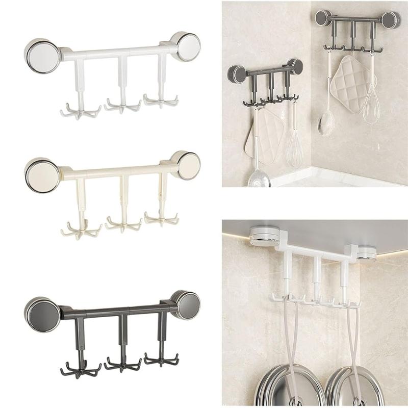 Suport de bucătărie cu ventuză, cârlig rotativ, suport de depozitare de uz casnic cu șase brațe, montat pe perete, fără perforare, pentru ustensile de gătit, spatulă, suport pentru linguri