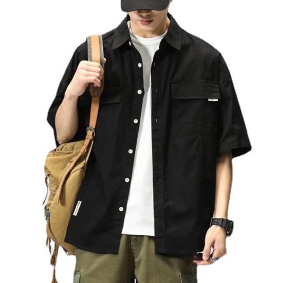 Men Shirt Solid Color Hip-hop Cool Young Style Buttons Loose Type Single-breasted Cardigan Lapel Summer Shirt Men Clothes