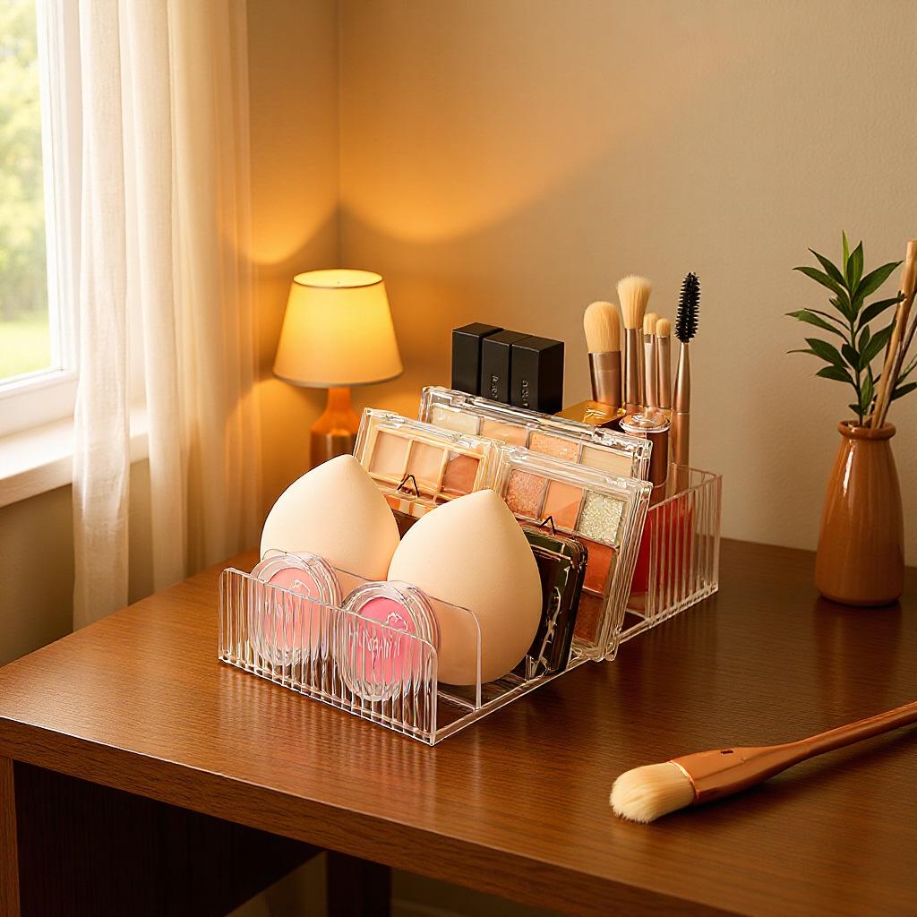Clear Cosmetics Organizer: All-in-One Storage Box for Lipsticks & Eyeshadows, Divided Makeup Drawer for Dressing Table.