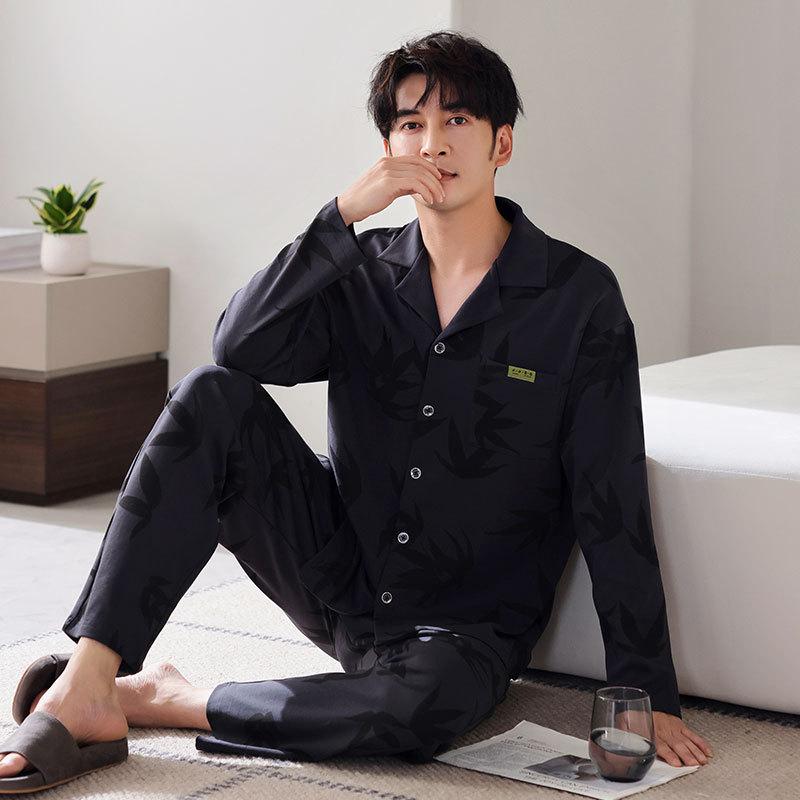 Pajamas Men'S Spring And Autumn Autumn Cotton Long Sleeve Loungewear Men'S Thin Suit