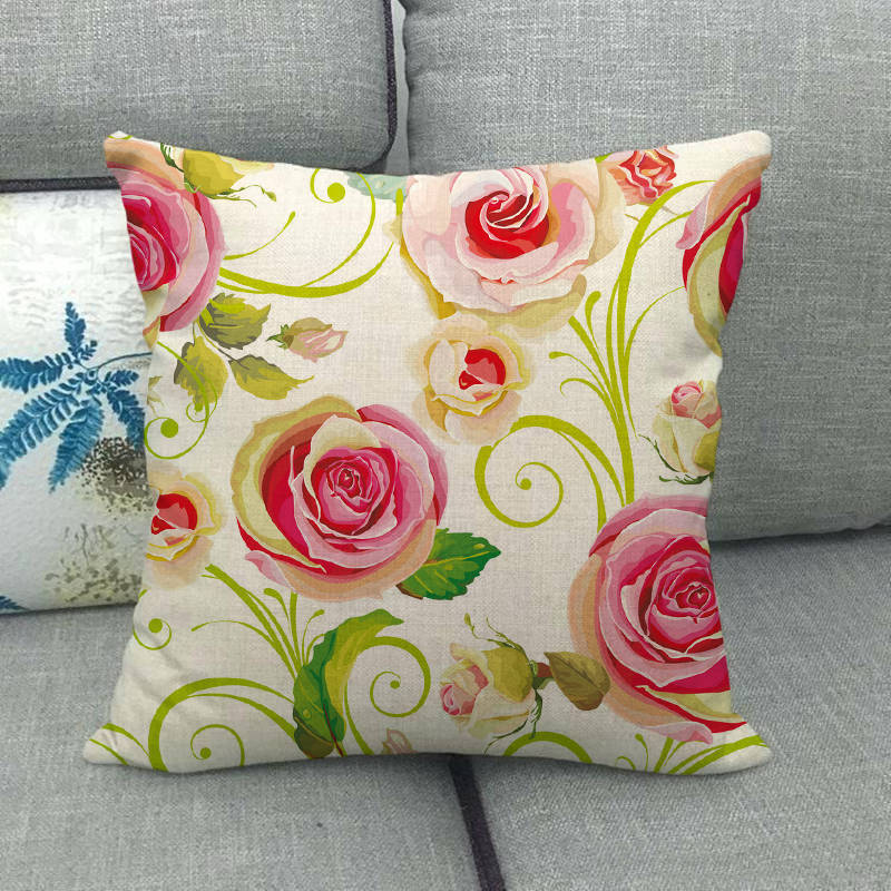 Simple floral pattern clear rose flowers Digital printing short plush pillow covers for car sofa office cushion cover home goods