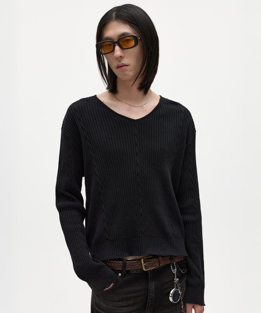 LMOOD Hatz Linen Cotton V-Neck Knit Black