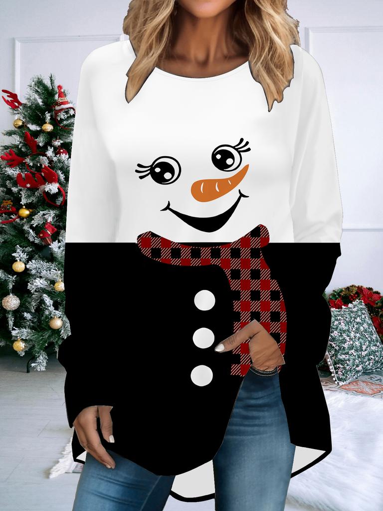 Dámské nadměrné velikosti Jarní Vánoční potisk Pohodlné Tričko s dlouhým rukávem a kulatým výstřihem Ležérní Volné Středně dlouhé Tričko Topy