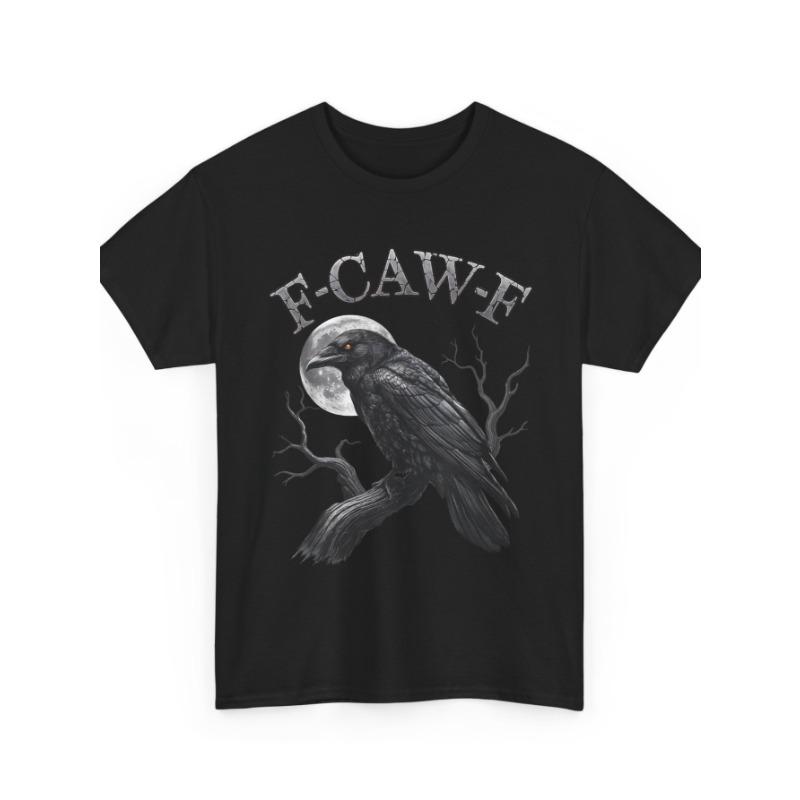 

European sizes Black Crow, F-Caw-F Tee, Crow Moon Gothic Tee, Casual Crew Neck Short Sleeve T-Shirt, Soft Material, Trendy Street Style Top S чёрный