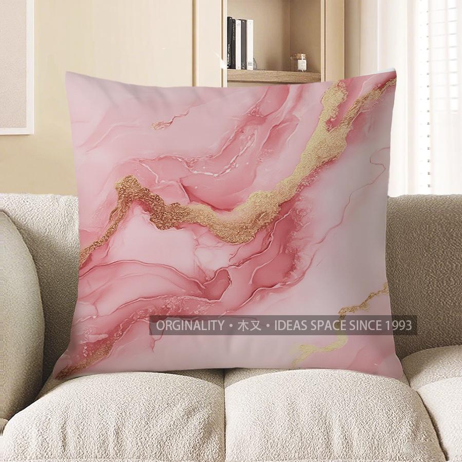 Home Decor Pink & Gold Marbled Pattern Pillow Cover Pattern Cushion Cover Suitable For Sofa Bedroom Car Pillow Cover