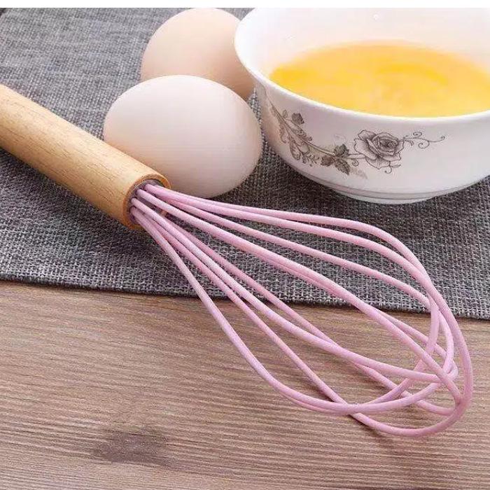 Силиконовый венчик с деревянной ручкой - Вспениватель молока и миксер для яиц