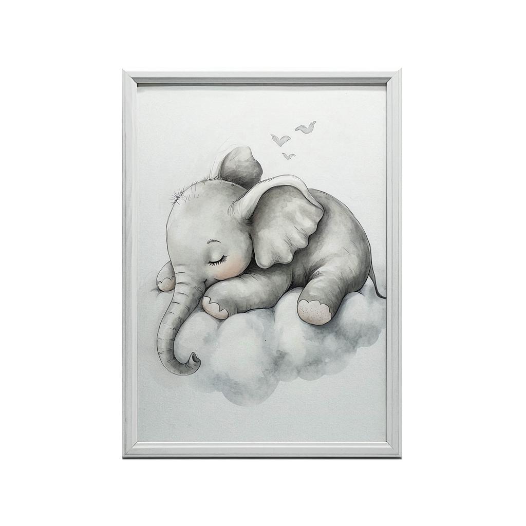 Plakat Senny Słonik Na Chmurze Plakat Senny Słonik Na Chmurze, 40X50 Cm, Rama Aluminiowa Złota, Papier Matowy 230 Gsm