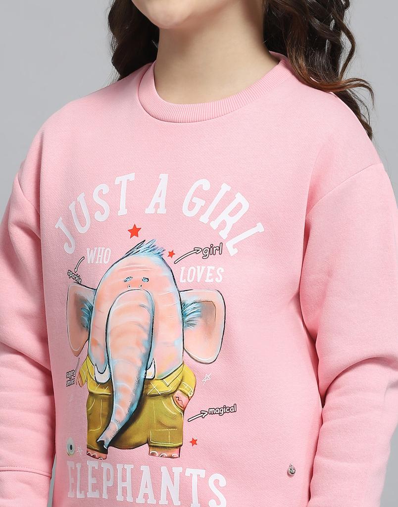 MONTE CARLO Girls Printed Pink Round Neck Full Sleeve Sweatshirt