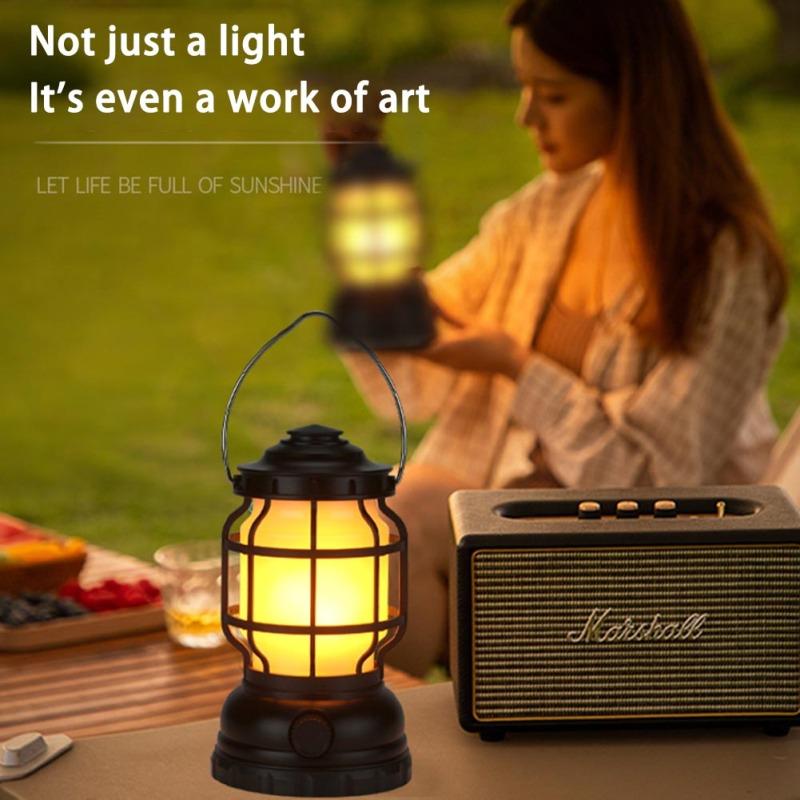 Portable Outdoor Camping Lantern Multifunctional Ip44 Waterproof Usb Rechargeable Retro Lamp