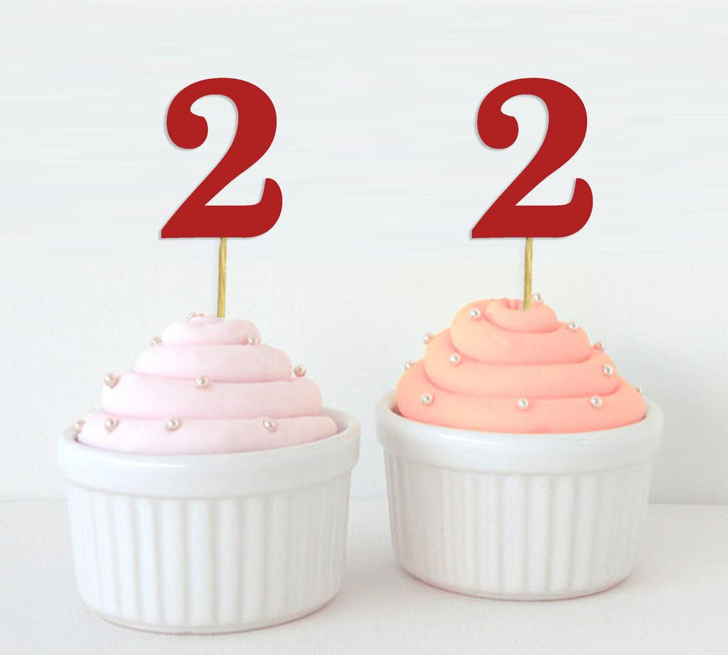 Darling Souvenir Number 2 Birthday Cupcake Toppers Birthday  Anniversary Party Dessert Decorations - Pack Of