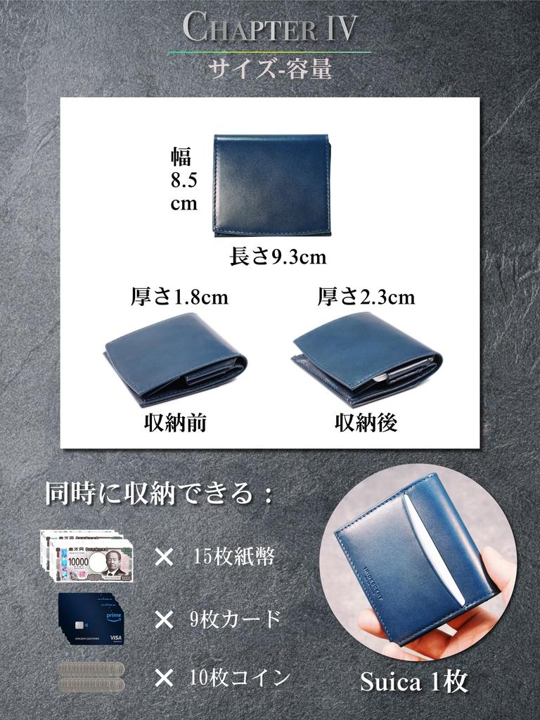 Bifold Tochigi Mini Easy To Large Genuine Leather Men's Wallet, Leather, Ultra-Slim, Wallet, Compact, Thin, Carry, Capacity, (Tochigi-bue)