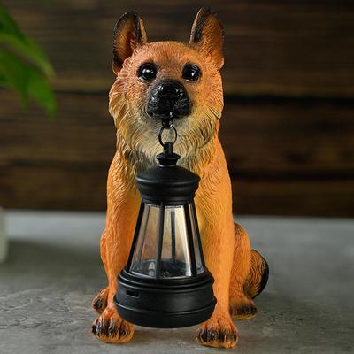 Solární zahradní socha psa, ozdoba na trávník, venkovní figurka, světlo, dekorativní socha pro schod na terasu