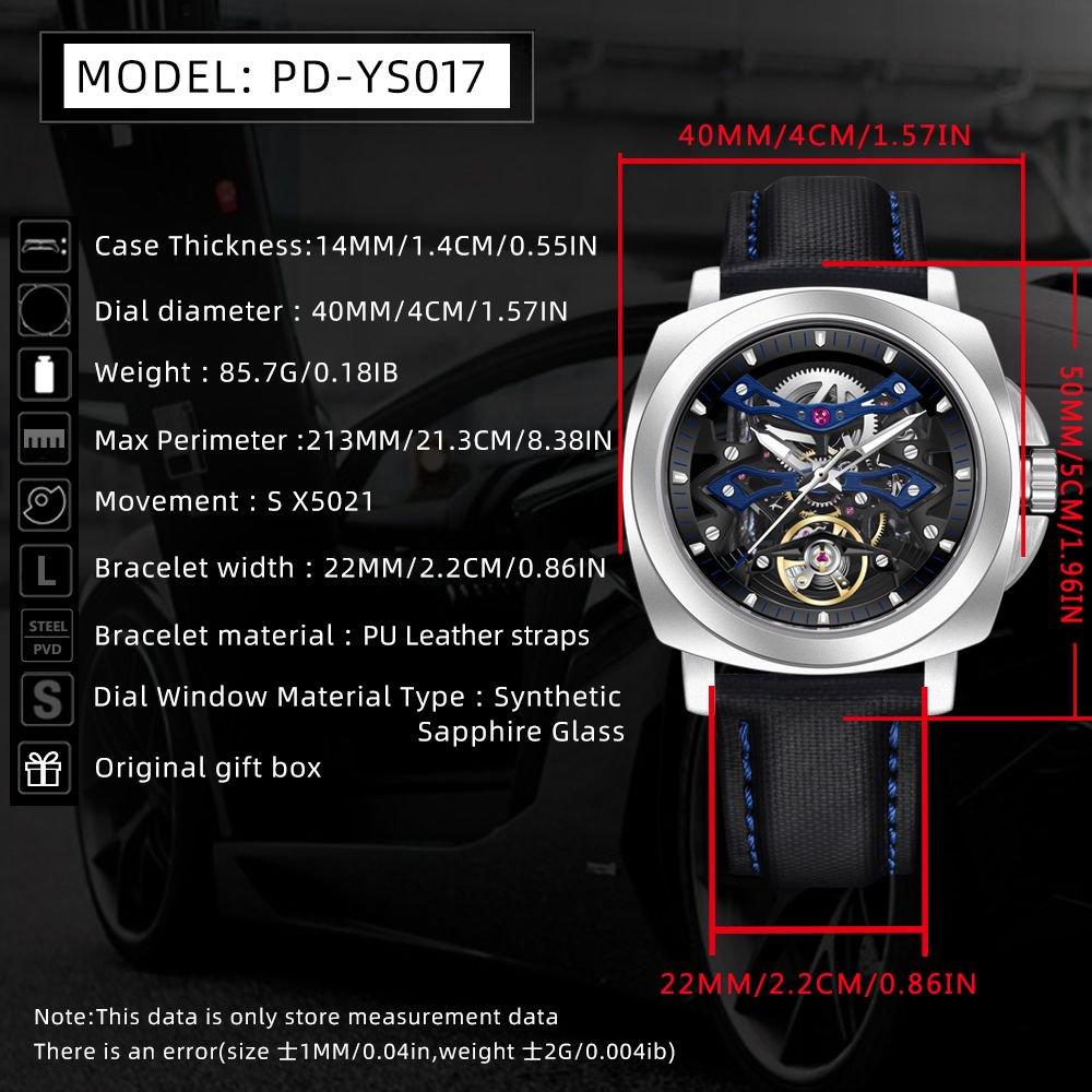 PAGANI DESIGN YS017 Herren Skelett Automatikuhr Kreatives Zifferblatt Tourbillon Saphirglas 100M Wasserdicht Armbanduhren