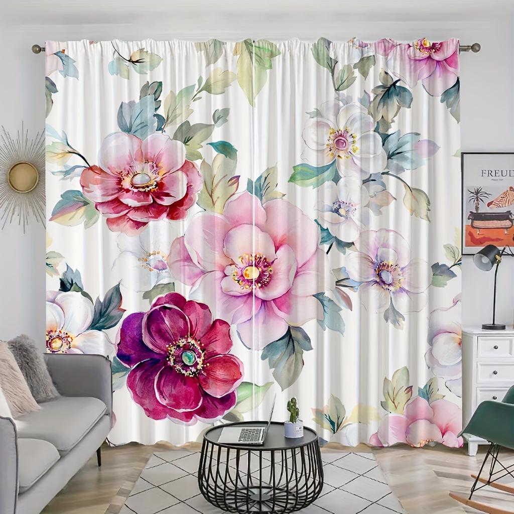 2pcs Colorful Flower Pattern Curtain Decorative Window Drape Window Treatments For Bedroom Living Room Home Decoration cortinas