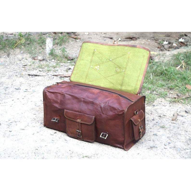 Pánská cestovní zavazadla Ručně vyrobená vintage taška na víkend z kozí kůže Duffel Brown