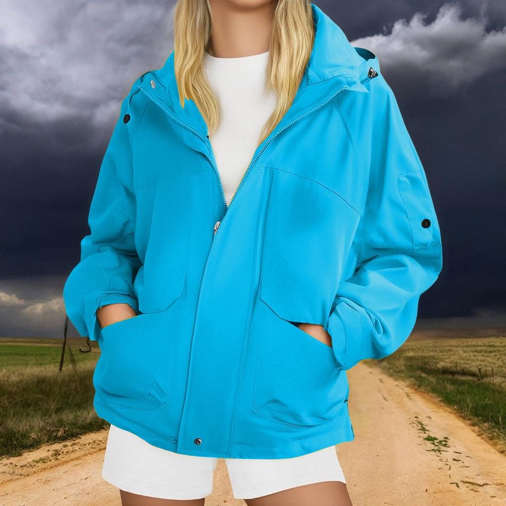 Women's Fashionable Thickened Hooded Outdoor Hiking Jacket Solid-Colour Windbreaker Outerwear