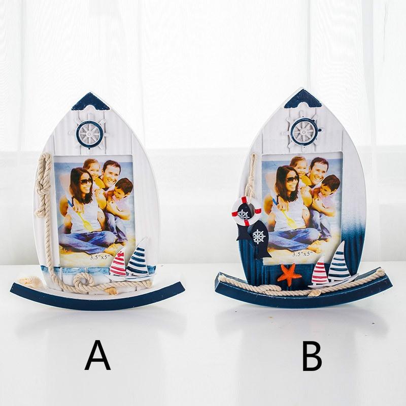 Ocean Boat Swinging Photo Frame Sailing Fashion Photo Frame Decoration Home Decoration Wooden Children 5-inch Photo Frame