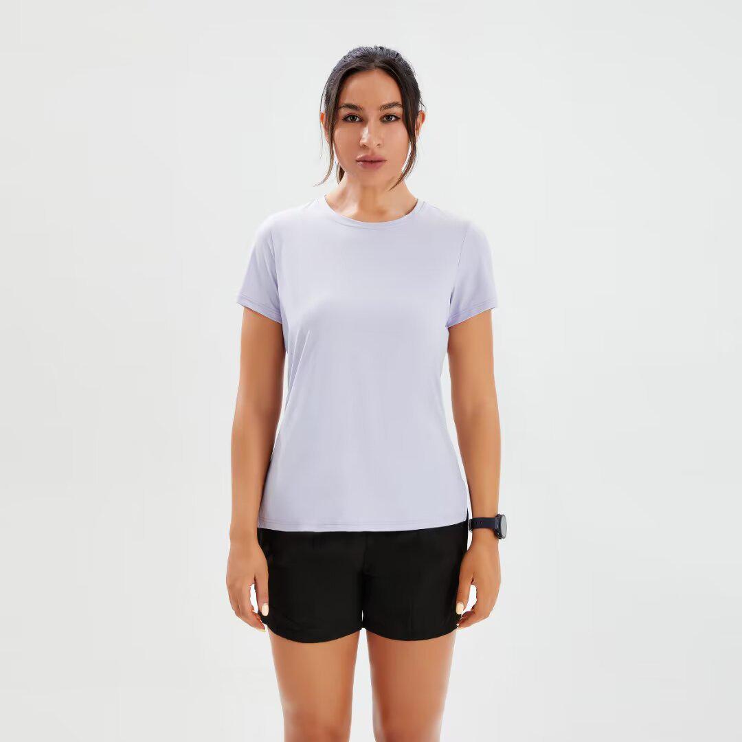 

Женский быстросохнущий топ с коротким рукавом для йоги и бега LU Fitness Wear - Дышащая футболка для пилатеса и тренировок Medium светло-фиолетовый