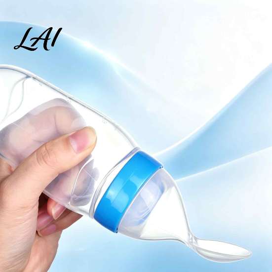 Ergonomic Baby Feeding Tool Silicone Squeeze Spoon Single-handed Rice Cereal Bottle with Soft Tip Spoon for Flow Control Easy Clean Dispensing