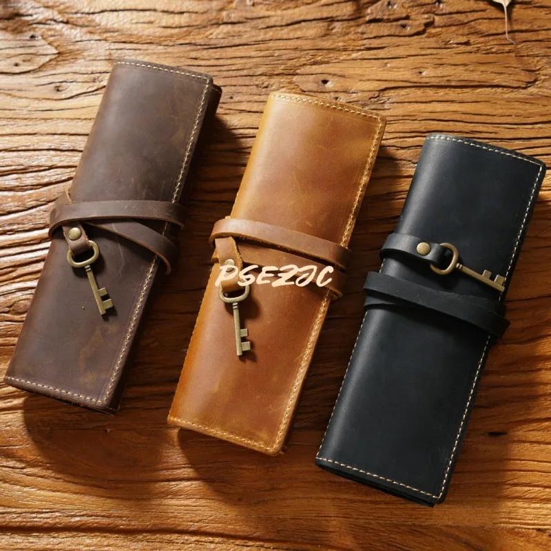 Handmade Retro Cowhide Pen Case Simple Art Multifunctional Bundled Stationery Bag Wearable