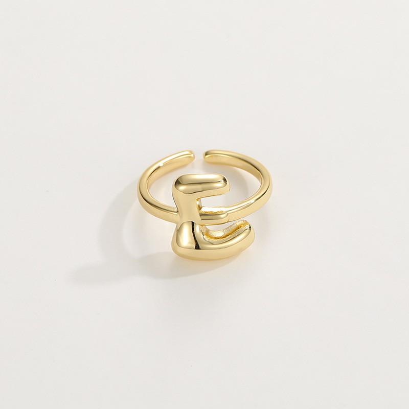 Adjustable Open Ring In 18K Gold Plated Copper With Q-Style Alphabet Letter Design Men Women