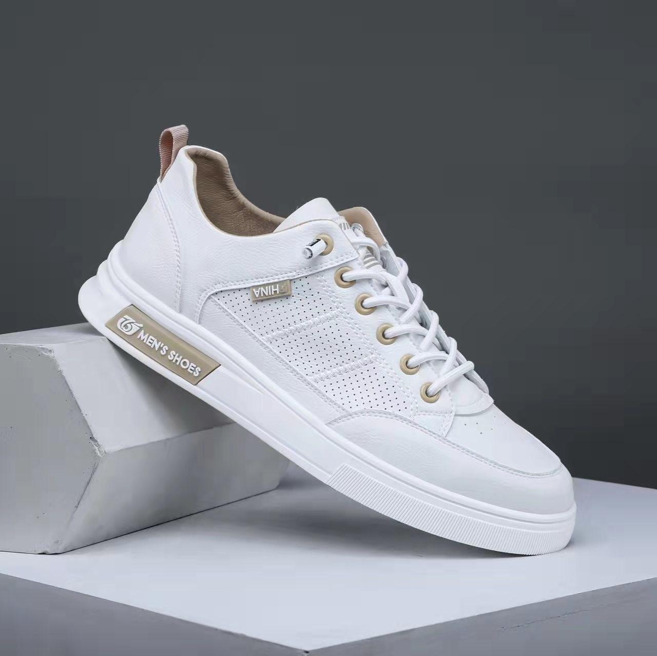 

2025 four seasons new fashion youth versatile board shoes trendy men s shoes breathable punching one pedal flat white shoes 44