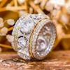 Huitan Sparkling Crystal Cubic Zirconia Wide Rings for Girls Two Tone Design Hip Hop Style Women Rings Luxury Trendy Jewelry