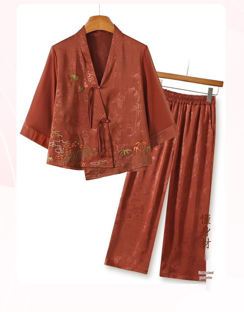 Chic Chinese-Style Summer Two-Piece Set for Middle-Aged and Elderly Women – Loose and Slimming Fit