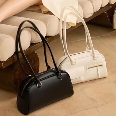 Temperament Korean Style Large-Capacity Bag Solid Color Handbag Retro Bag Minority Design French Style Zip Design Bag Outdoor