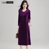 Women's V-Neck A-Line Velvet Embellished Dress