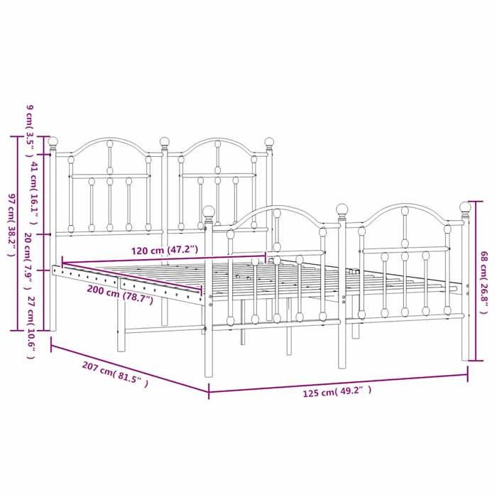 VidaXL Metal Bed Frame with Headboard-Footboard White 120x200cm 353504
