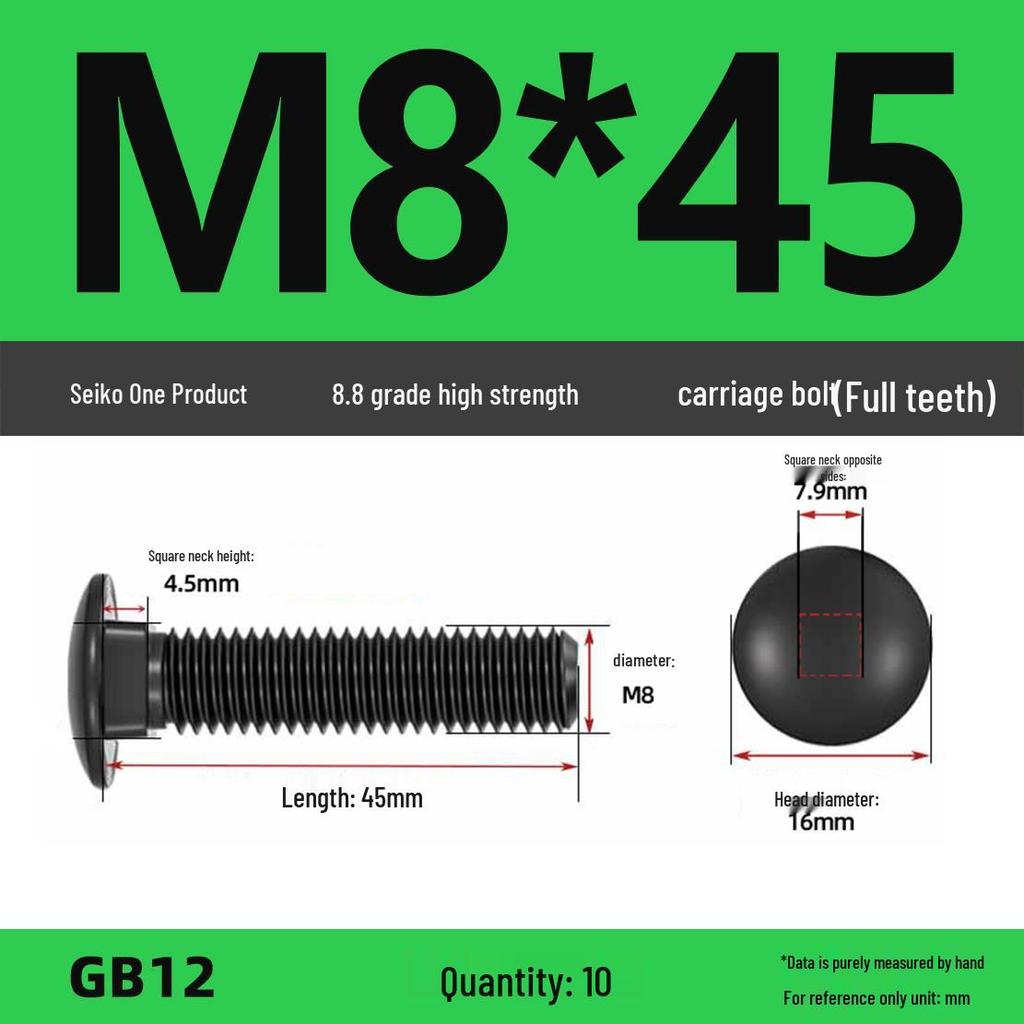 High-Strength Grade 8.8 Carriage Bolts: Round Head, Square Neck, M6-M16 Sizes for Shelf and Bridge Frames
