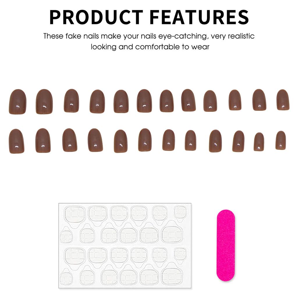 Coffe Milk Color Simple False Nails 24 Pieces Natural Lightweight Comfortable Wear