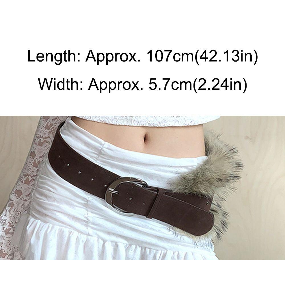 Retro Trendy Design Faux Fur Belts Punk Y2K Furry Splicing Belt All-match Wide Belt Women Fashion