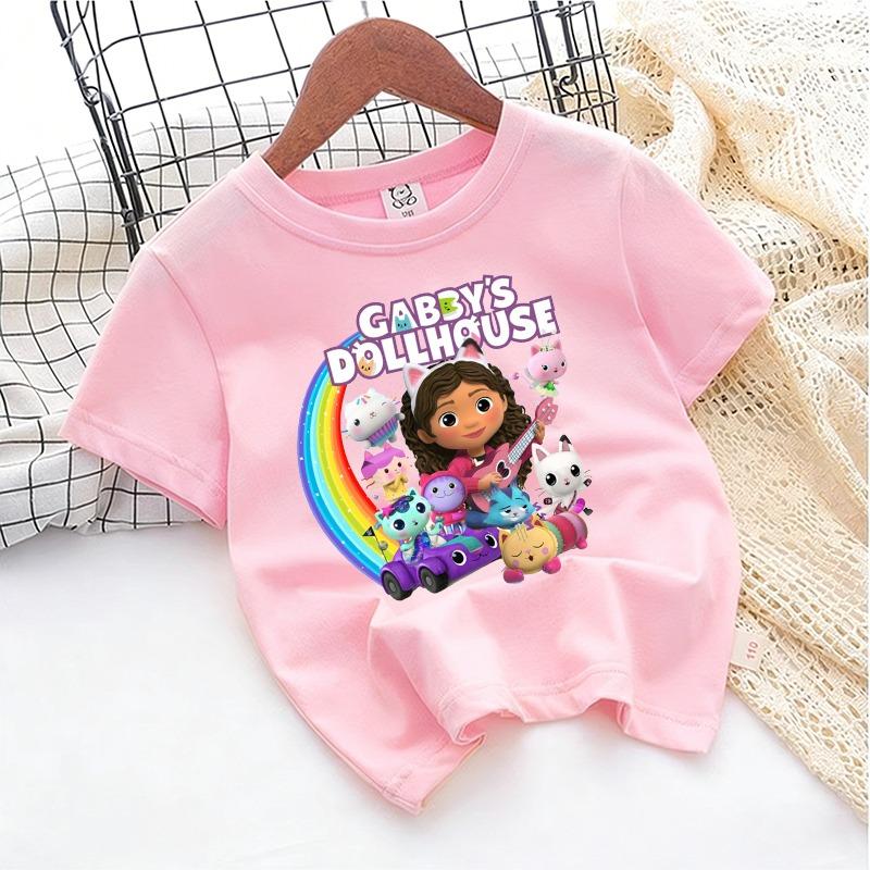 

Gabbys Dollhous Child Cotton T-shirt Short Sleeve Anime Cartoon Print Girl Toddler Tees Streetwear Casual Kids Cute Clothes Tops 130