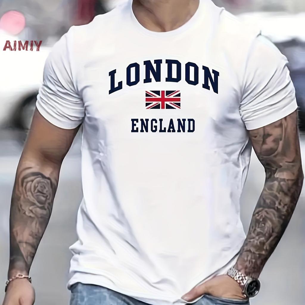 Cool Vintage tričko s potiskem vlajky Londýna Anglie UK - Světle šedé pánské bavlněné tričko s krátkým rukávem pro letní městské streetové oblečení
