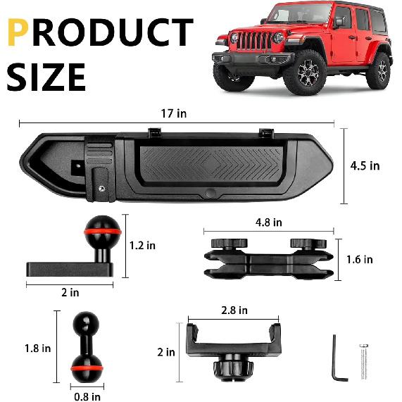 JL Phone Mount Storage Box with Cover, Dash Cell Phone Mount Dashboard Phone Holder with Tray for 2018- Jeep Wrangler JL -2024 Jeep Gladiator JT