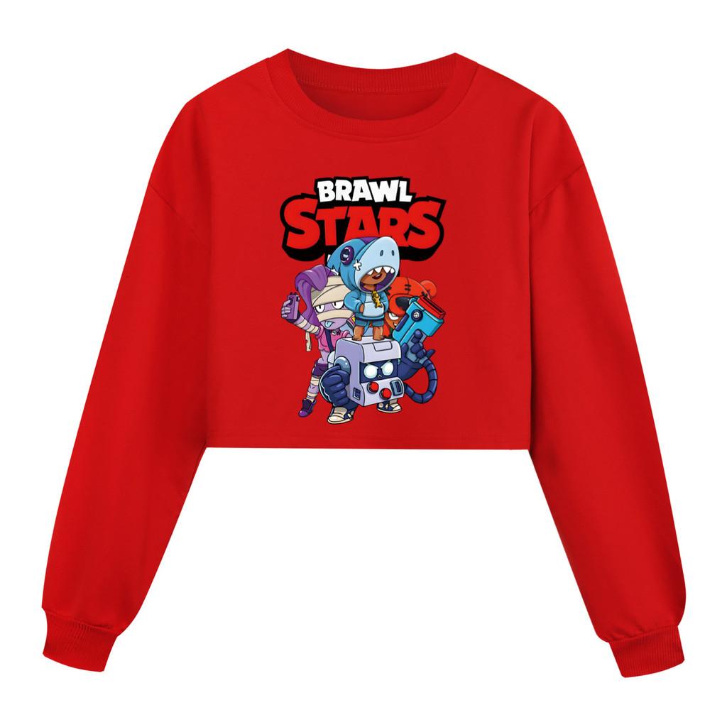 4093 Felpa Casual a Maniche Lunghe Stile Corto Stampata Brawl Stars per Bambine e Ragazze